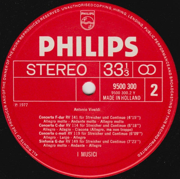 Antonio Vivaldi, I Musici – Acht Werke Für Streicher Und Continuo (Concerti RV 114, 119, 126, 138, 141, 154 & 157 Sinfonia RV 149) LP vinyl record, image 4 of 4