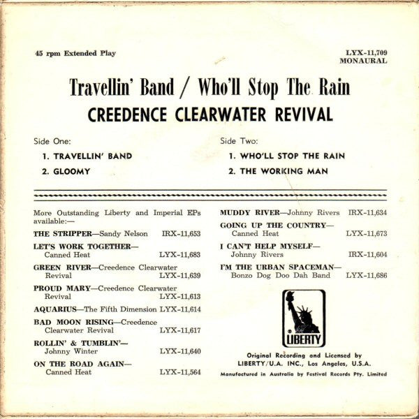 Creedence Clearwater Revival – Travellin' Band / Who'll Stop The Rain 7" vinyl record, image 2 of 4