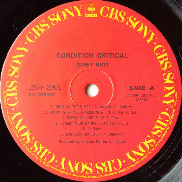 Quiet Riot – Condition Critical LP vinyl record, image 4 of 6