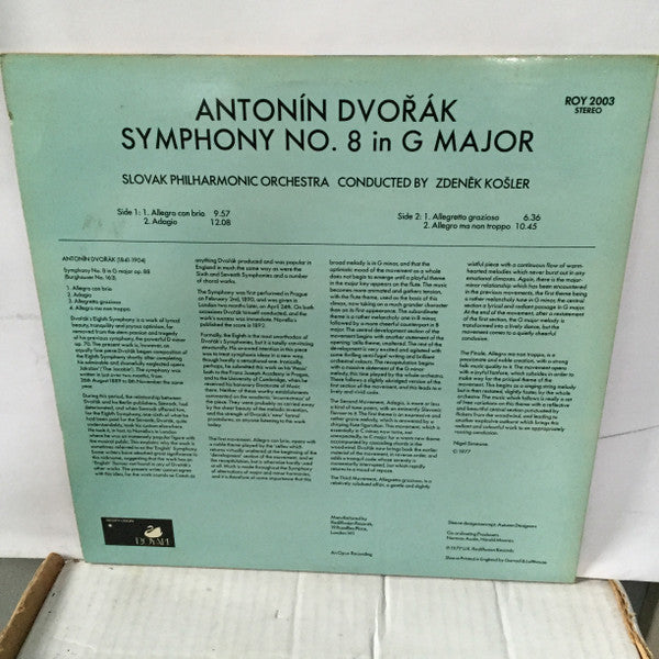 Antonín Dvořák, Slovak Philharmonic Orchestra, Zdeněk Košler – Symphony No. 8 In G Major LP vinyl record, image 2 of 4