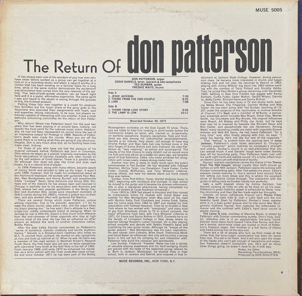 Don Patterson – The Return Of Don Patterson LP vinyl record, image 2 of 4