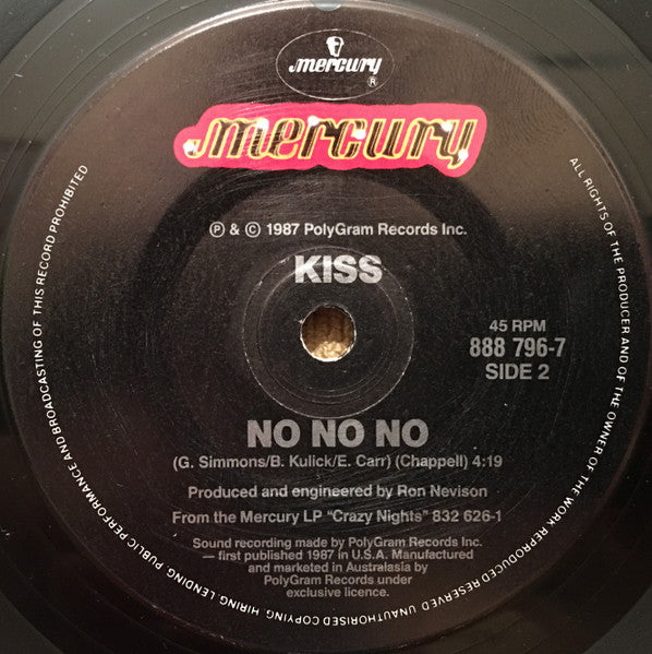 Kiss – Crazy Crazy Nights 7" vinyl record, image 2 of 3