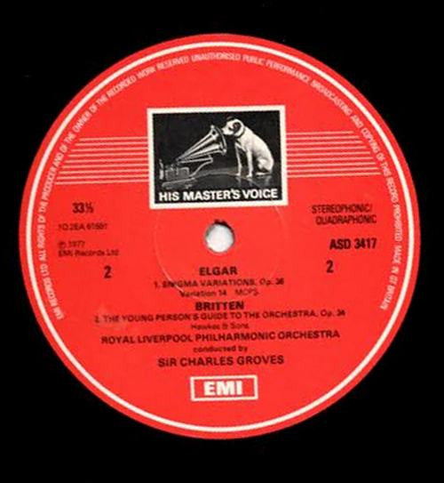 Sir Edward Elgar, Benjamin Britten, Royal Liverpool Philharmonic Orchestra, Sir Charles Groves – Enigma Variations / Young Person's Guide To The Orchestra, Op. 34 LP vinyl record, image 4 of 4