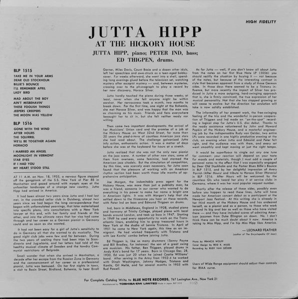 Jutta Hipp – At The Hickory House Volume 1 LP vinyl record, image 3 of 10