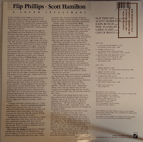 Flip Phillips, Scott Hamilton – A Sound Investment LP vinyl record, image 2 of 4