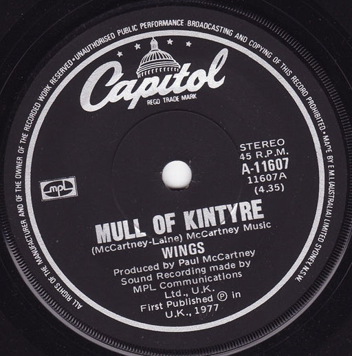 Wings – Mull Of Kintyre 7" vinyl record, image 1 of 2