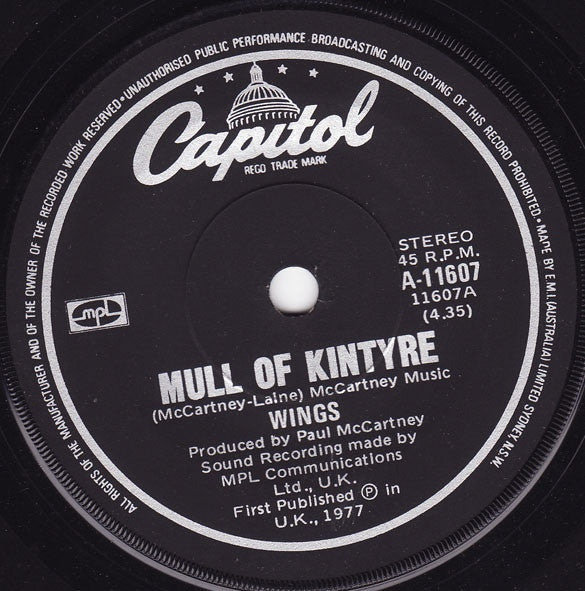 Wings – Mull Of Kintyre 7" vinyl record, image 1 of 2