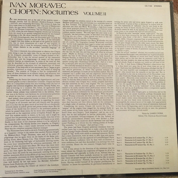 Ivan Moravec, Frédéric Chopin – Nocturnes, Volume 2 LP vinyl record, image 2 of 4