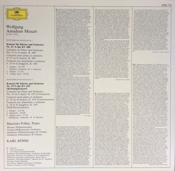 Wolfgang Amadeus Mozart, Maurizio Pollini, Karl Böhm, Wiener Philharmoniker – Klavierkonzerte = Piano Concertos K. 488 & K. 459 LP vinyl record, image 2 of 4