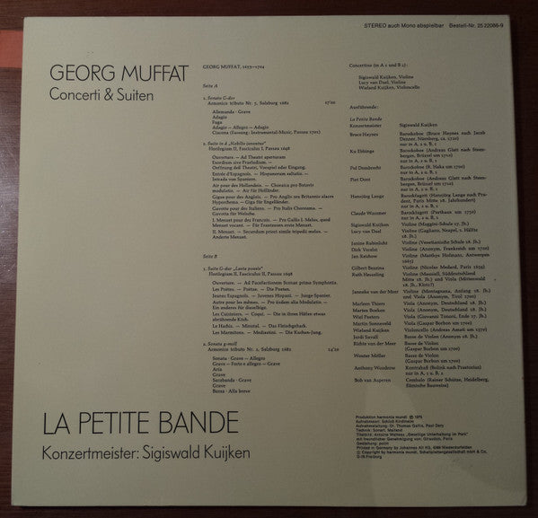 Georg Muffat, La Petite Bande – Concerti & Suiten LP vinyl record, image 2 of 5
