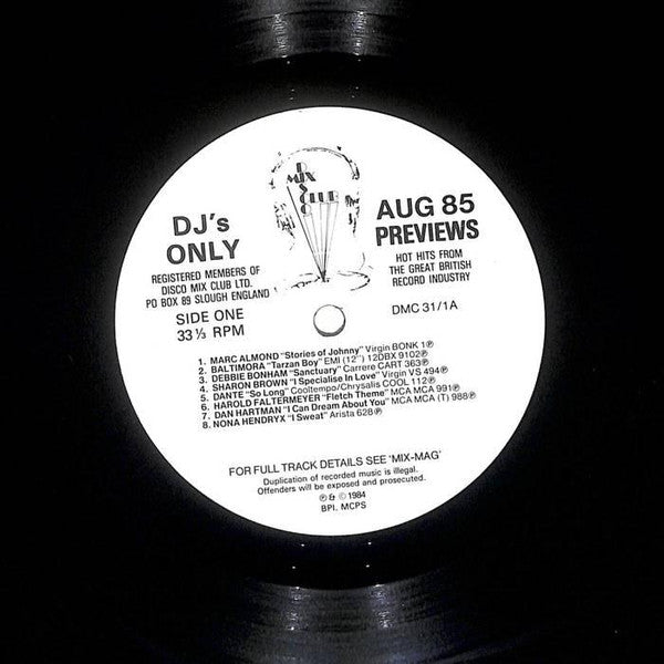 Various – August 85 - Previews LP vinyl record, image 3 of 3