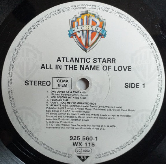Atlantic Starr – All In The Name Of Love LP vinyl record, image 3 of 6