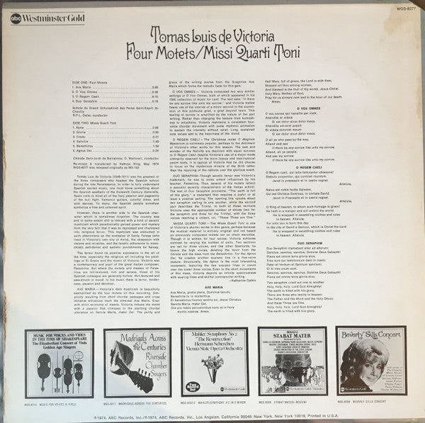 Tomás Luis de Victoria – Four Motets / Missi Quarti Toni LP vinyl record, image 2 of 4