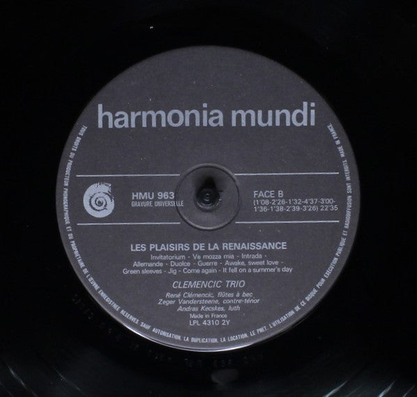 Clemencic Trio – Les Plaisirs De La Renaissance. Danses Et Chansons LP vinyl record, image 6 of 6