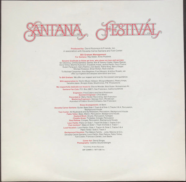Santana – Festivál LP vinyl record, image 6 of 6