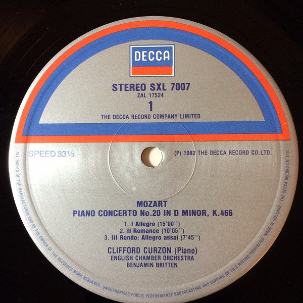 Clifford Curzon, Benjamin Britten, Wolfgang Amadeus Mozart, English Chamber Orchestra – Piano Concertos No.20 K.466 & No.27 K.595 LP vinyl record, image 3 of 4