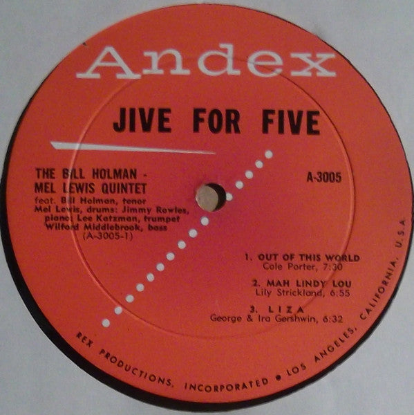 Bill Holman / Mel Lewis Quintet – Jive For Five LP vinyl record, image 3 of 4
