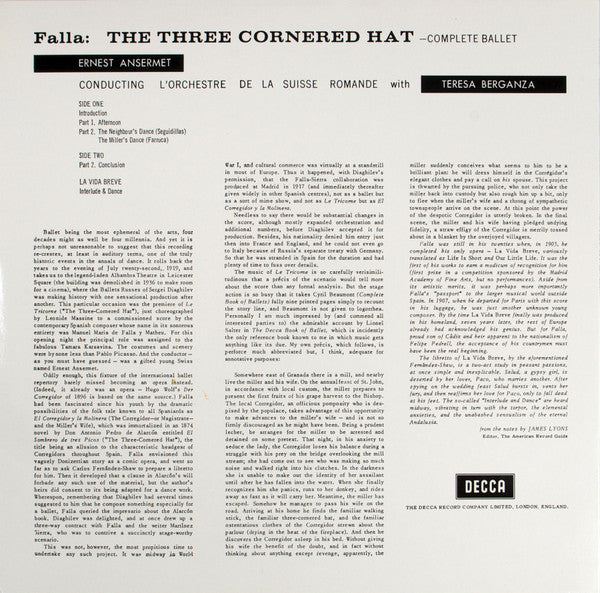Manuel De Falla, Ernest Ansermet, L'Orchestre De La Suisse Romande, Teresa Berganza – The Three Cornered Hat LP vinyl record, image 2 of 4