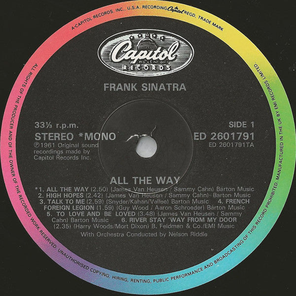 Frank Sinatra – All The Way LP vinyl record, image 3 of 4