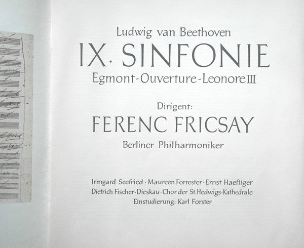 Ludwig van Beethoven, Ferenc Fricsay, Berliner Philharmoniker, Irmgard Seefried, Maureen Forrester, Ernst Haefliger, Dietrich Fischer-Dieskau, Chor Der St. Hedwigs-Kathedrale Berlin, Karl Forster – IX. Sinfonie - Egmont-Ouverture - Leonore III (2xLP) LP vinyl record, image 3 of 10