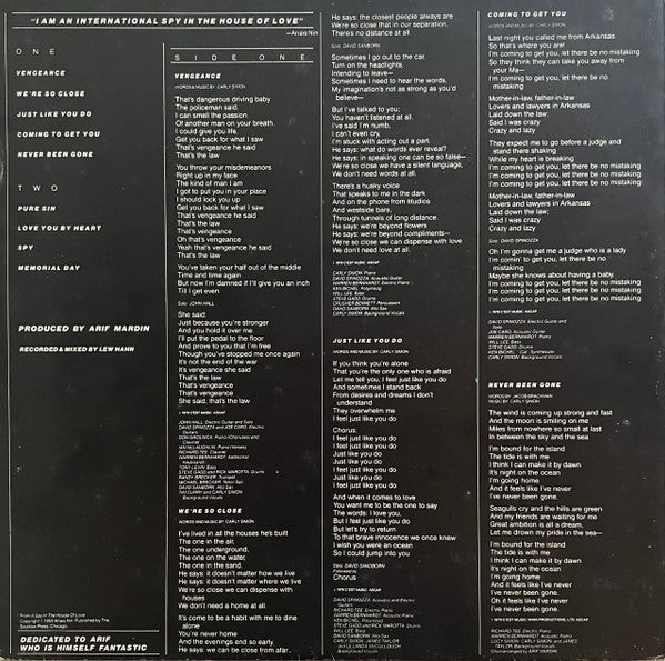 Carly Simon – Spy LP vinyl record, image 6 of 7