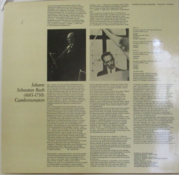 Johann Sebastian Bach, Johannes Koch, Gustav Leonhardt – 3 Sonaten Für Viola Da Gamba Und Cembalo BWV 1027-1029 LP vinyl record, image 2 of 4