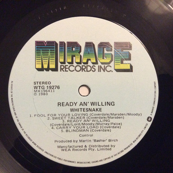 Whitesnake – Ready An' Willing LP vinyl record, image 3 of 6