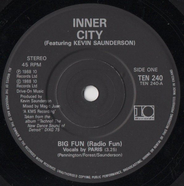 Inner City – Big Fun 7" vinyl record, image 3 of 4