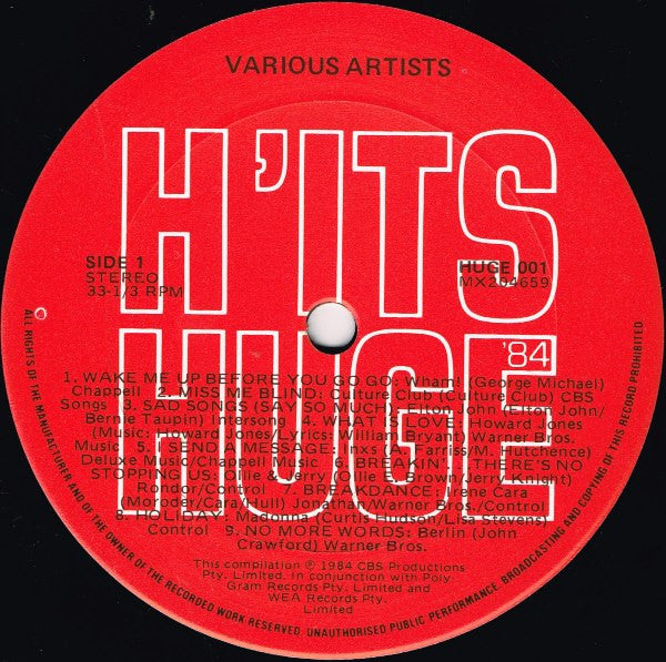 Various – H'its Huge '84 LP vinyl record, image 3 of 4