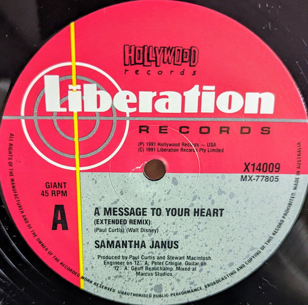 Samantha Janus – A Message To Your Heart 12" vinyl record, image 2 of 2