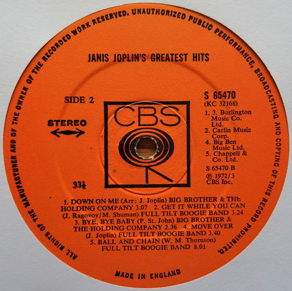 Janis Joplin – Janis Joplin's Greatest Hits LP vinyl record, image 4 of 6
