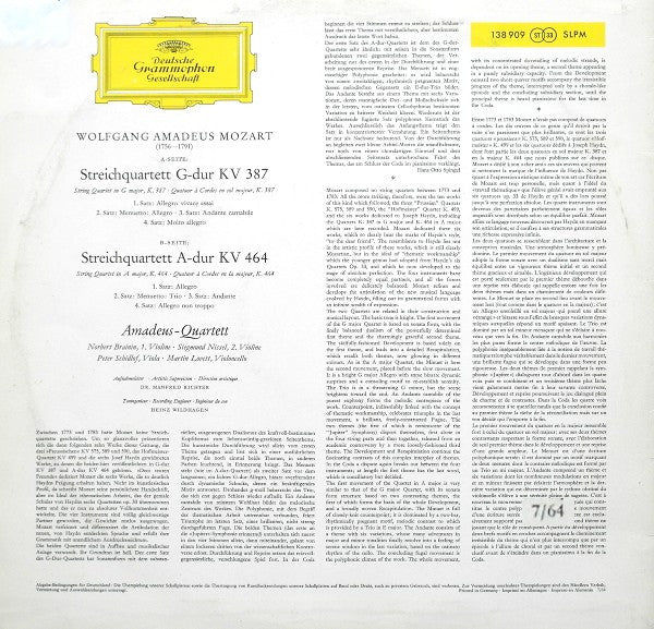 Wolfgang Amadeus Mozart, Amadeus-Quartett – Streichquartette G-Dur KV 387 Und A-Dur KV 464 LP vinyl record, image 2 of 4