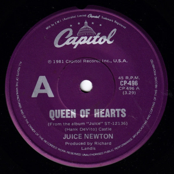 Juice Newton – Queen Of Hearts 7" vinyl record, image 1 of 2