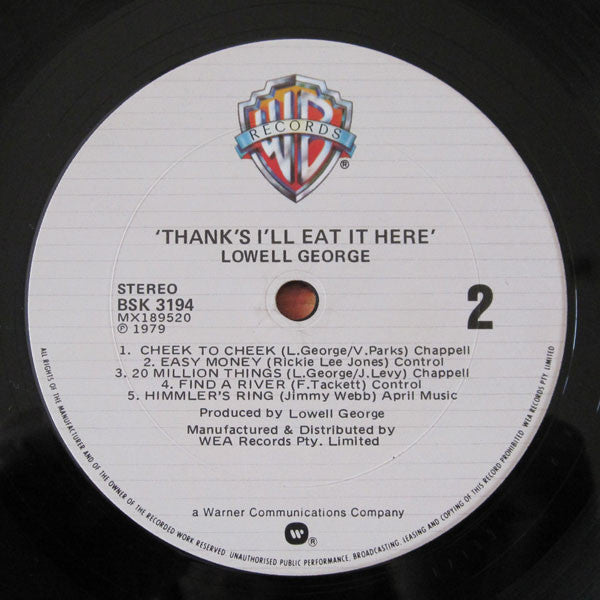 Lowell George – Thanks I'll Eat It Here LP vinyl record, image 3 of 3