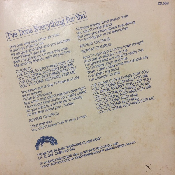 Rick Springfield – I've Done Everything For You 7" vinyl record, image 2 of 4