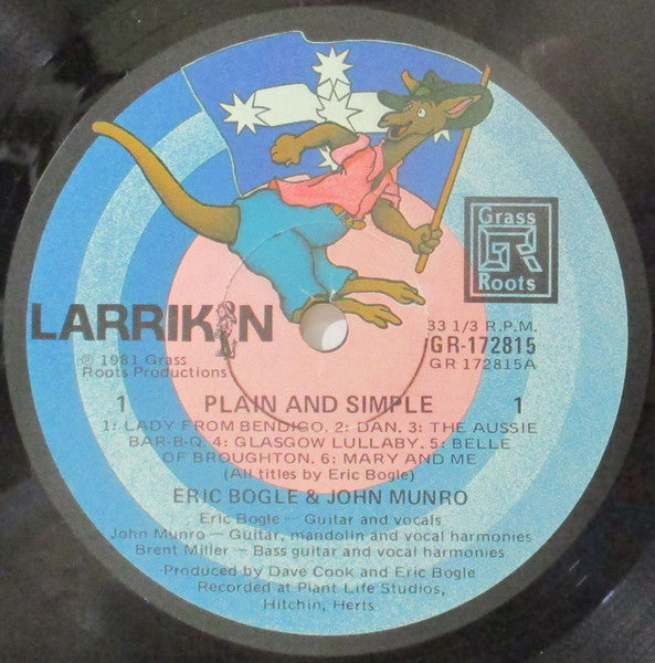 Eric Bogle, John Munro – Plain And Simple LP vinyl record, image 3 of 4