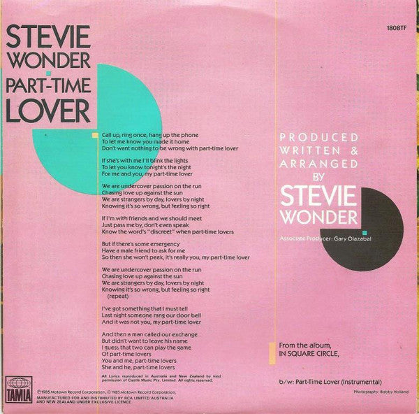 Stevie Wonder – Part-Time Lover 7" vinyl record, image 2 of 4