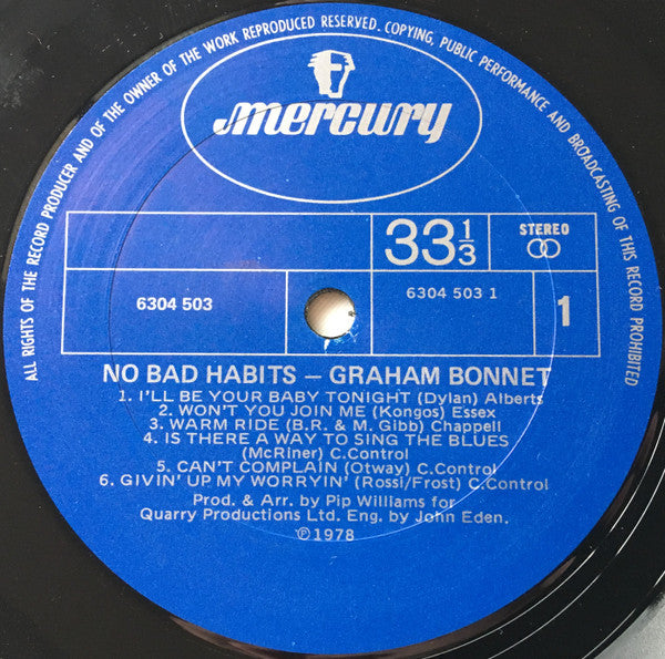 Graham Bonnet – No Bad Habits LP vinyl record, image 3 of 4