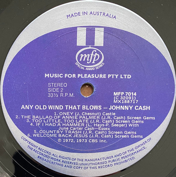 Johnny Cash – Any Old Wind That Blows LP vinyl record, image 4 of 4