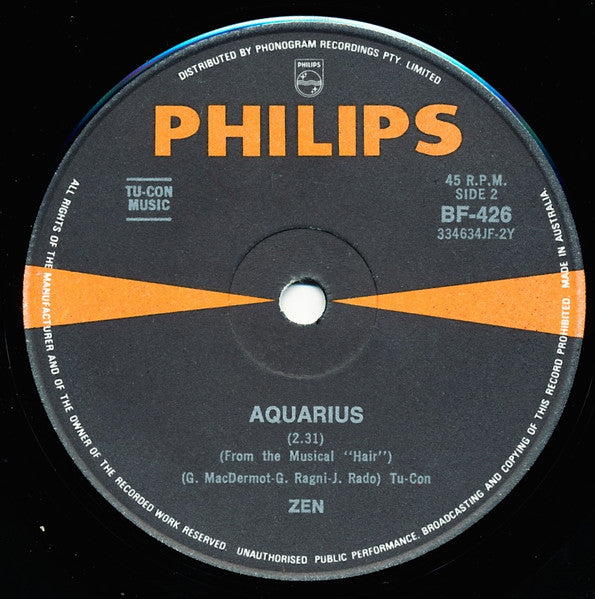 Zen – Hair / Aquarius 7" vinyl record, image 2 of 2