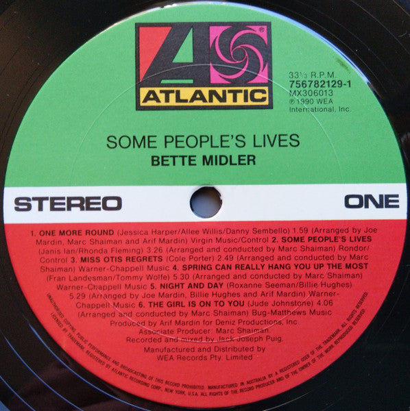 Bette Midler – Some People's Lives LP vinyl record, image 3 of 4