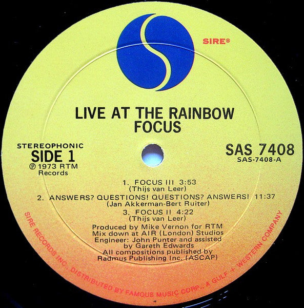 Focus – Live At The Rainbow LP vinyl record, image 3 of 4