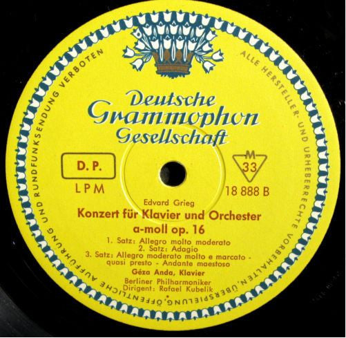 Robert Schumann, Edvard Grieg, Géza Anda, Rafael Kubelik, Berliner Philharmoniker – Klavierkonzerte In A-moll LP vinyl record, image 2 of 2