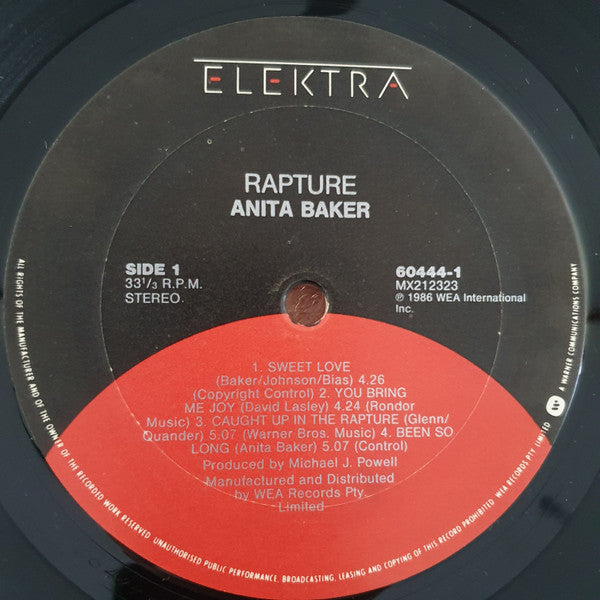Anita Baker – Rapture LP vinyl record, image 2 of 3