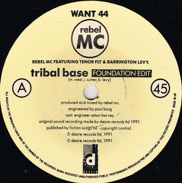 Rebel MC, Tenor Fly, Barrington Levy – Tribal Base 7" vinyl record, image 3 of 4