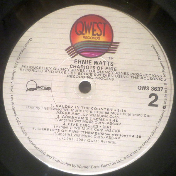 Ernie Watts – Chariots Of Fire LP vinyl record, image 4 of 5