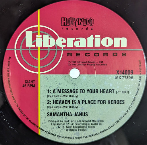 Samantha Janus – A Message To Your Heart 12" vinyl record, image 1 of 2