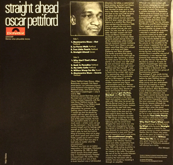Oscar Pettiford – Straight Ahead LP vinyl record, image 2 of 4
