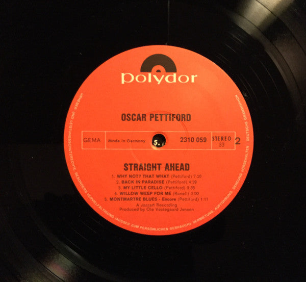 Oscar Pettiford – Straight Ahead LP vinyl record, image 4 of 4