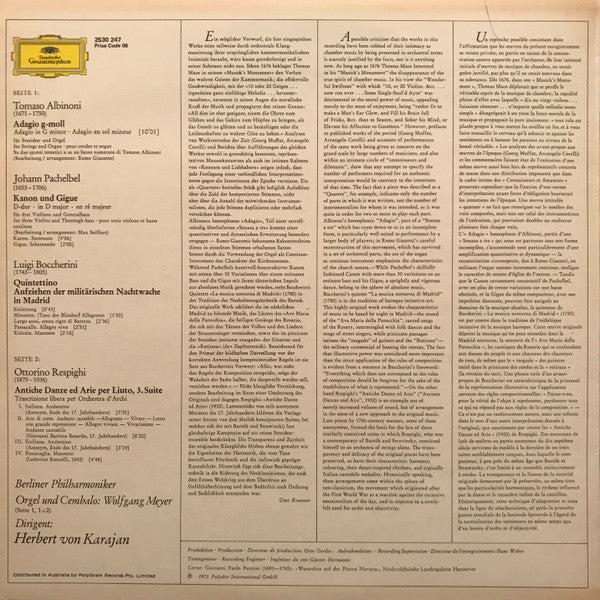 Tomaso Albinoni, Johann Pachelbel, Luigi Boccherini, Ottorino Respighi, Berliner Philharmoniker, Herbert von Karajan – Adagio LP vinyl record, image 2 of 4